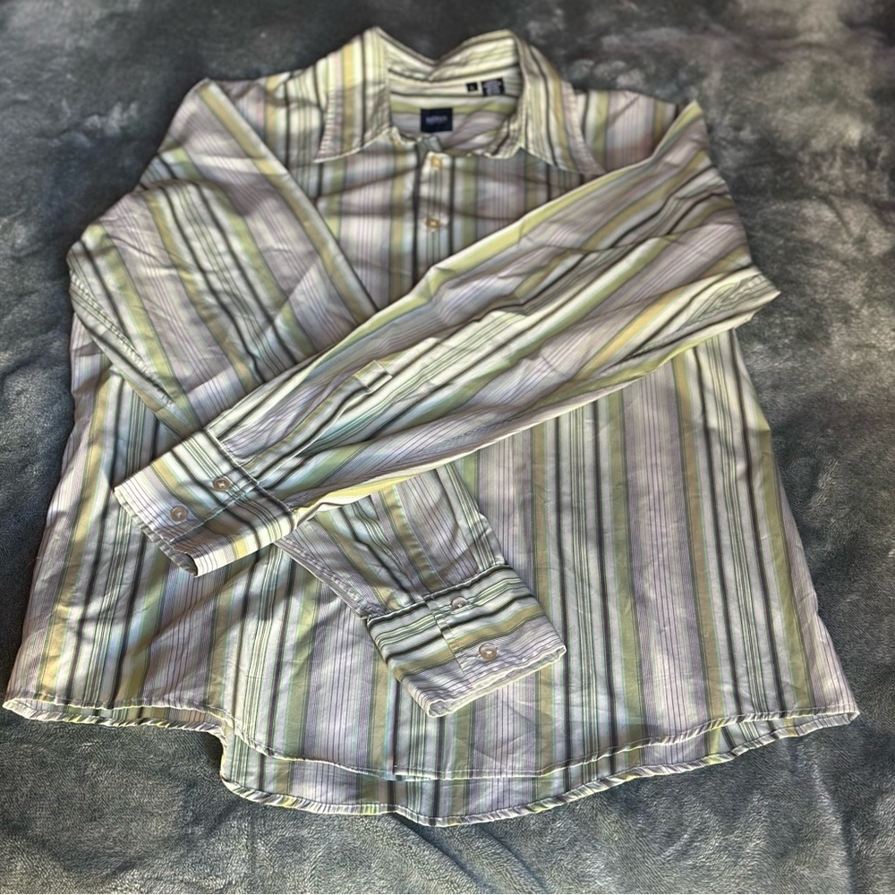 Hugo Boss Men's Striped Button-Down Shirt in Light Green and Gray